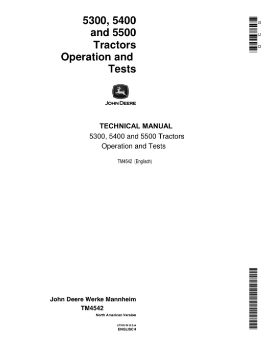 John Deere 5300, 5400, 5500 Tractors Service Repair Manual (Europe) Workshop Guide