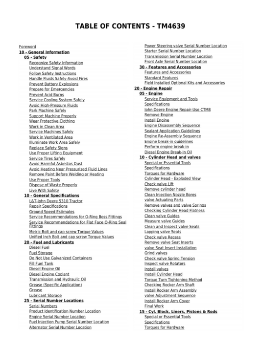 John Deere 5310, 5310S, 5203S Tractors Service Repair Manual (India – MY2005 – MY2013) Workshop Guide