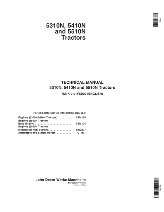 John Deere 5310N, 5410N, 5510N Tractors Service Repair Manual Workshop Guide