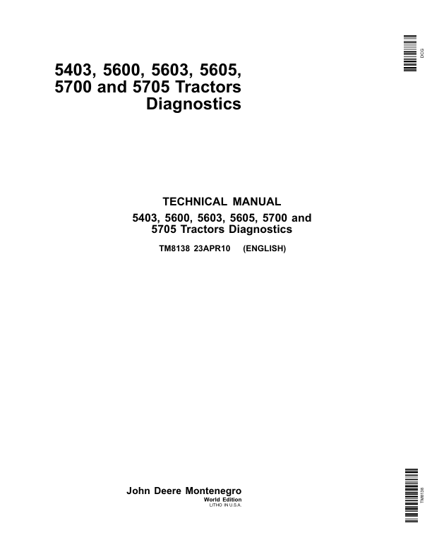 John Deere 5403, 5600, 5603, 5605, 5700, 5705 Tractors Repair Manual (South America) Workshop Guide