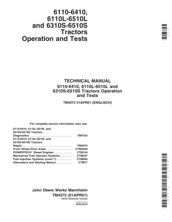 John Deere 6310S, 6410S, 6510S Tractors Service Repair Manual Workshop Guide