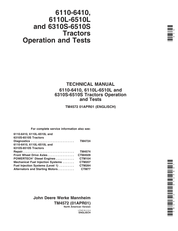 John Deere 6310S, 6410S, 6510S Tractors Service Repair Manual Workshop Guide