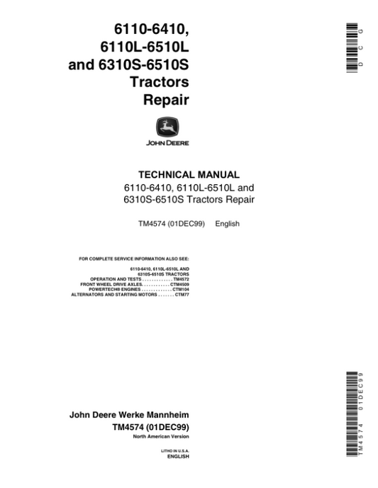 John Deere 6310S, 6410S, 6510S Tractors Service Repair Manual Workshop Guide