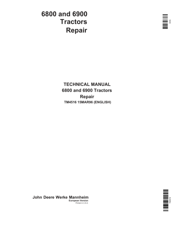 John Deere 6800, 6900, SE 6100 Tractors Service Repair Manual (TM4487 and TM4516) Workshop Guide