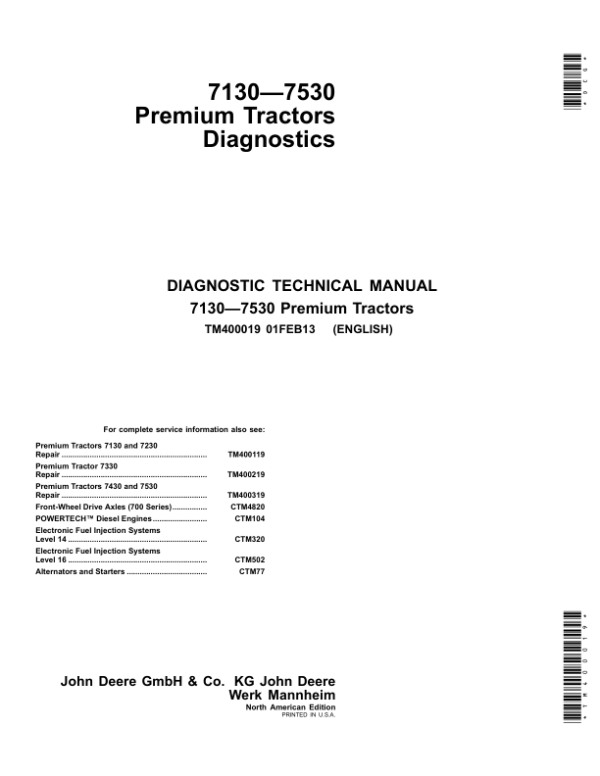 John Deere 7330 Premium Tractor Service Repair Manual (TM400019 and TM400219) Workshop Guide