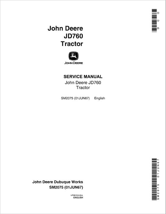 John Deere 760 Tractor Service Technical Manual (SM2075) Workshop Guide