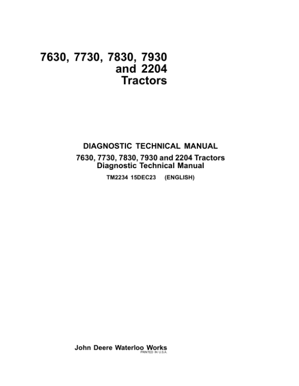 John Deere 7630, 7730, 7830, 7930, 2204 Tractors Service Repair Manual (TM2234 and TM2266) Workshop Guide