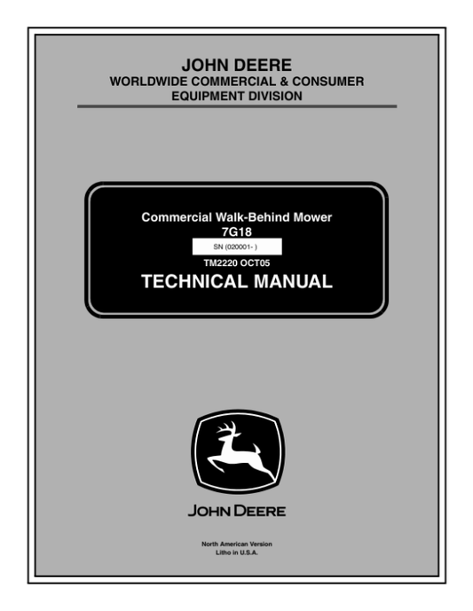 John Deere 7G18 Commercial Walk Behind Mower Repair Manual (TM2220) Workshop Guide