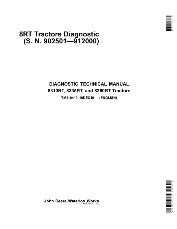 John Deere 8310RT, 8335RT, 8360RT Tractors Repair Manual (SN 902501-912000) Workshop Guide
