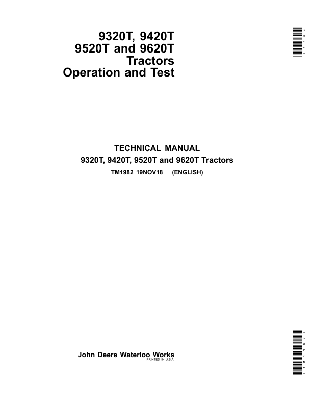 John Deere 9320T, 9420T, 9520T, 9620T Tractors Repair Manual Workshop Guide