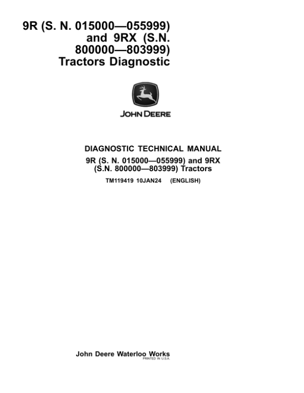 John Deere 9370R, 9420R, 9470R, 9520R, 9570R, 9620R Tractors Repair Manual (SN 015000 – 055999) Workshop Guide