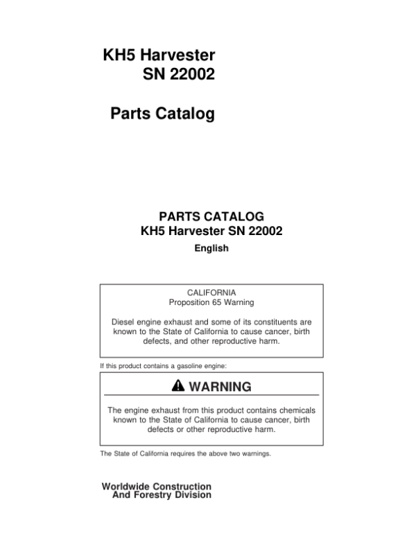 Koehring KH5 Harvester (SN 22002) Parts Catalog Manual Workshop Guide