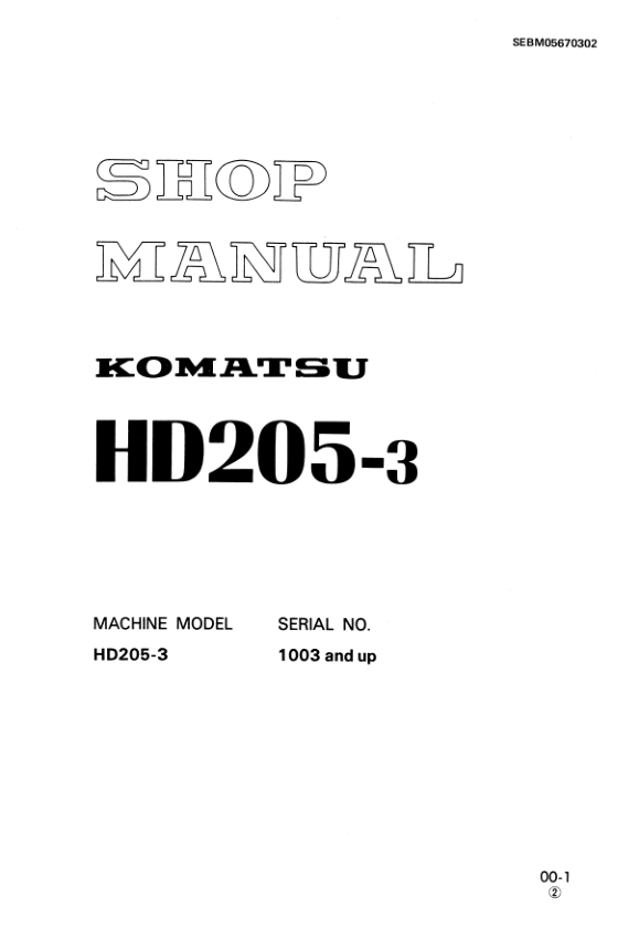 Komatsu HD205-3 Dump Truck Service Repair Manual Workshop Guide