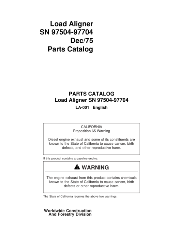Koehring Pulpwood Load Aligners Parts Catalog Manual Workshop Guide
