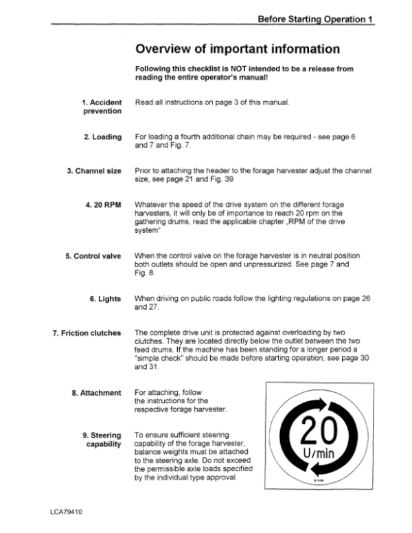 John Deere Kemper M4500 Champion Rotary Crop Header  Operator’s Manual (LCA79410) Workshop Guide