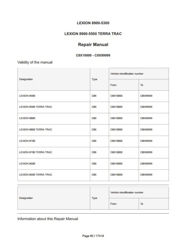 CLAAS 7700, 7600, 7500, 7400 (C85) Operators, Technical, Repair Manual Workshop Guide