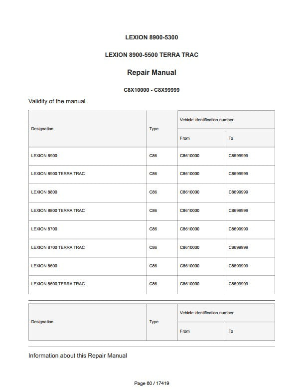 CLAAS 7700, 7600, 7500, 7400 (C85) Operators, Technical, Repair Manual Workshop Guide
