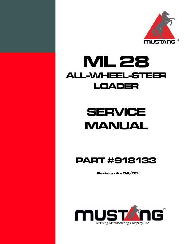 Mustang ML28 Wheel Loader Service Manual Workshop Guide