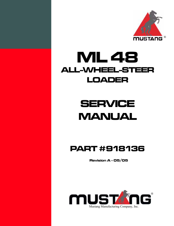 Mustang ML48 Wheel Loader Service Manual Workshop Guide