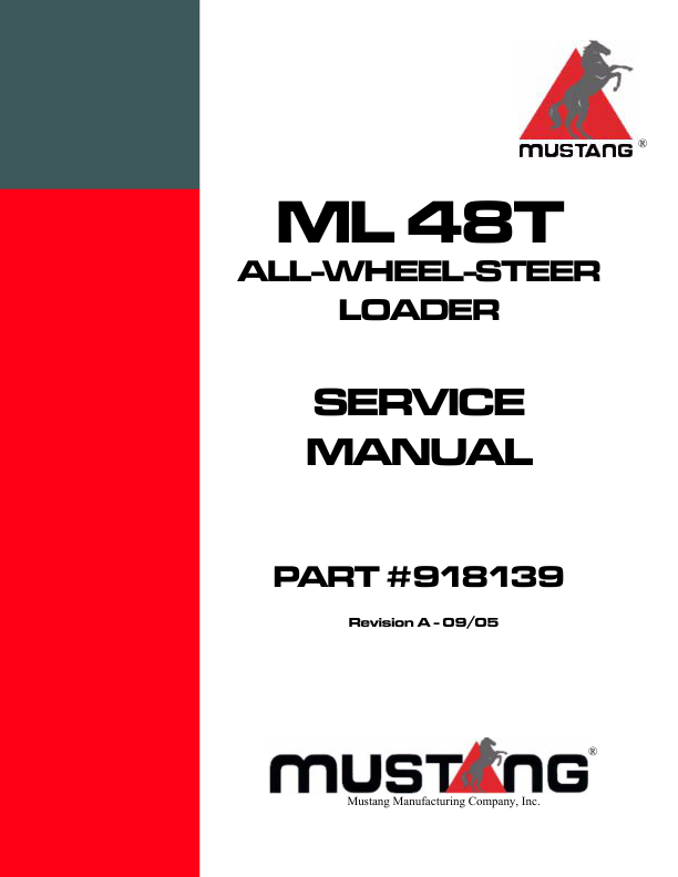 Mustang ML48T Wheel Loader Service Manual Workshop Guide