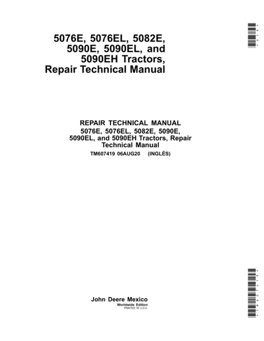 John Deere 5076E 5076EL 5082E 5090E 5090EL, 5090EH Tractors Repair Manual Workshop Guide
