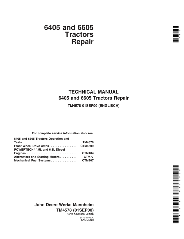 John Deere 6405, 6605 Tractors Service Repair Manual Workshop Guide