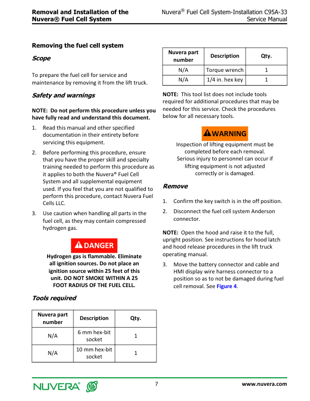 Nuvera C95A-33 Fuel Cell System A2D1 Series Repair Manual Workshop Guide