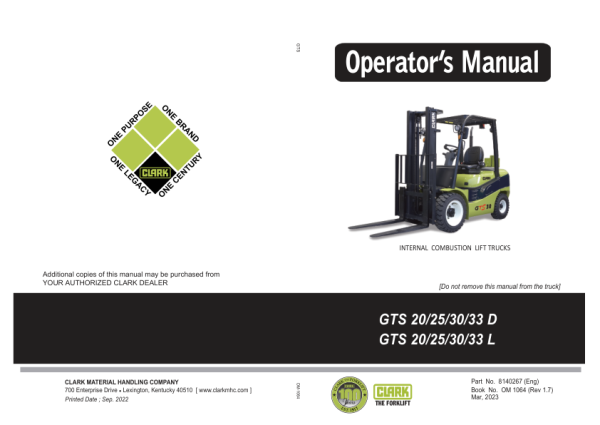 Clark GTS20D, GTS25D, GTS30D, GTS33D Forklift Service Repair Manual (ISUZU Engine) Workshop Guide