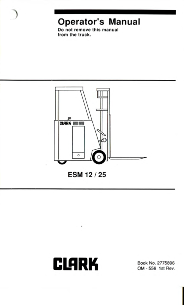 Clark ESM12, ESM15S, ESM15, ESM17, ESM20, ESM22, ESM25 Forklift Service Repair Manual Workshop Guide