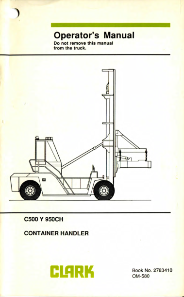 Clark C500 Y 950 CH Container Handler Truck Service Repair Manual Workshop Guide
