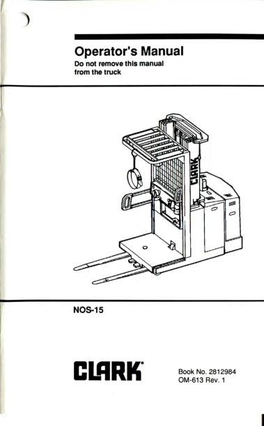 Clark NOS 15 Order Picker Service Repair Manual Workshop Guide