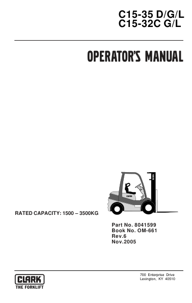 Clark C15G, C18G, C30G, C33G , C35G Forklift Service Repair Manual (4G63 GAS Engine) Workshop Guide