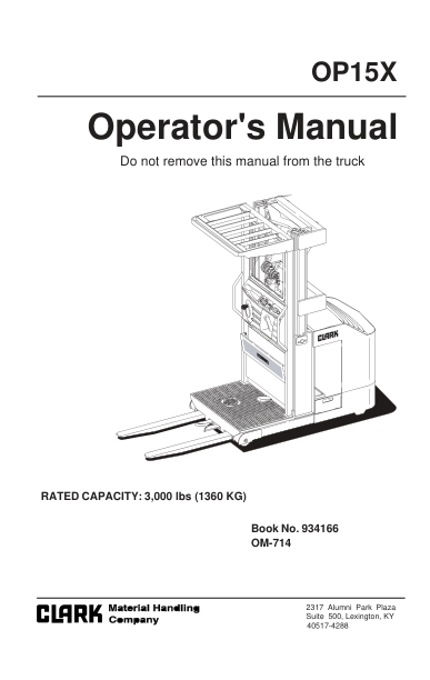 Clark OP15X Forklift Service Repair Manual Workshop Guide