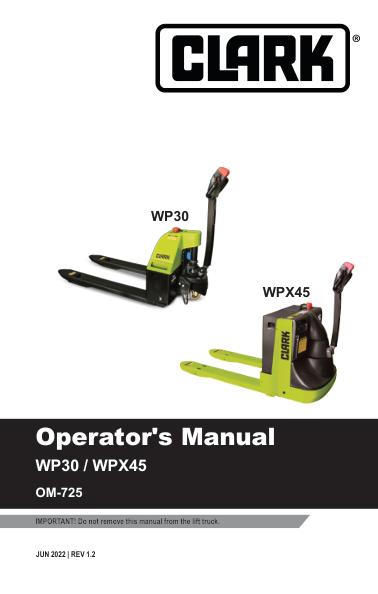 Clark WPX45 Pallet Jack Service Repair Manual Workshop Guide