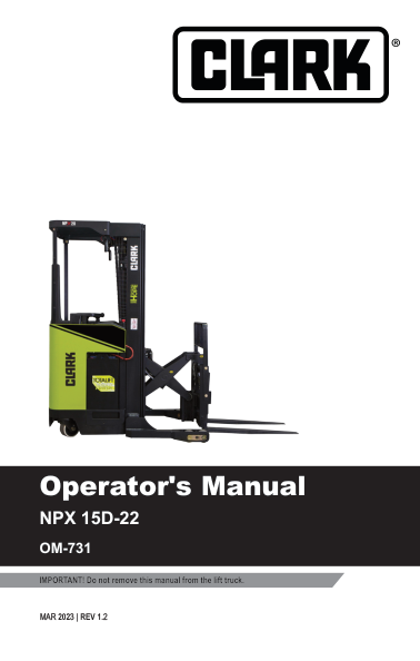 Clark NPX15D, NPX17, NPX20, NPX22 Lift Truck Service Repair Manual Workshop Guide