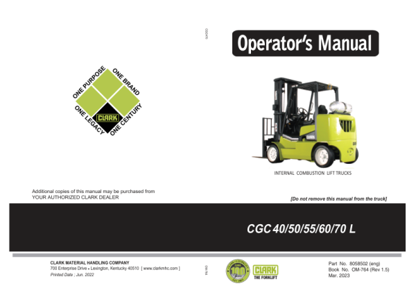 Clark CMP40D, CMP40L, CMP45D, CMP45L, CMP50SD, CMP50SL Forklift Service Repair Manual Workshop Guide