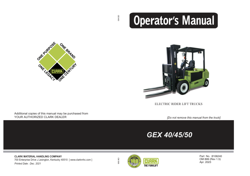 Clark GEX40, GEX45, GEX50 Forklift Service Repair Manual Workshop Guide
