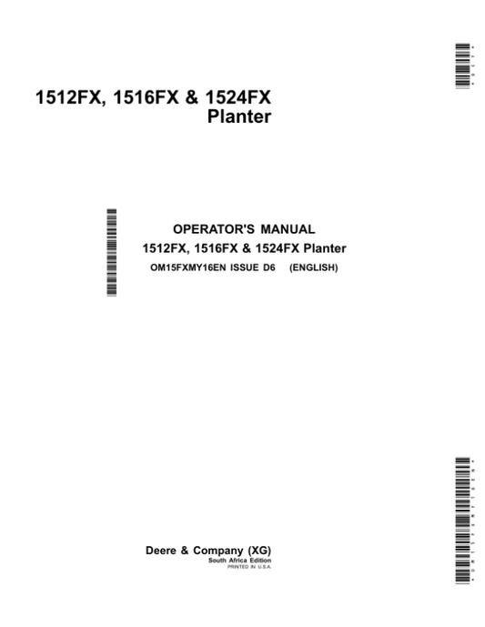 John Deere 1512FX, 1516FX & 1524FX Planters Operator’s Manual (OM15FXMY16EN) Workshop Guide