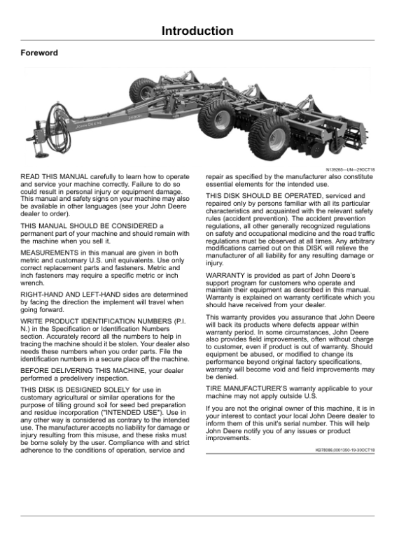 John Deere 2680H Disk 3-Section North America) (S.N. 210651—) Operator’s Manual (OM2545T01) Workshop Guide