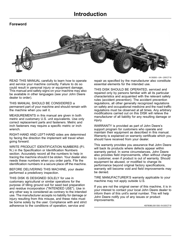 John Deere 2680H Disk 3-Section North America) (S.N. 210651—) Operator’s Manual (OM2545T01) Workshop Guide