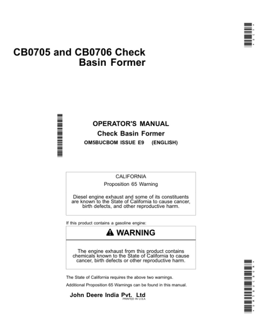 John Deere CB0705, CB0706 Check Basin Former Operator’s Manual (OM5BUCBOM) Workshop Guide