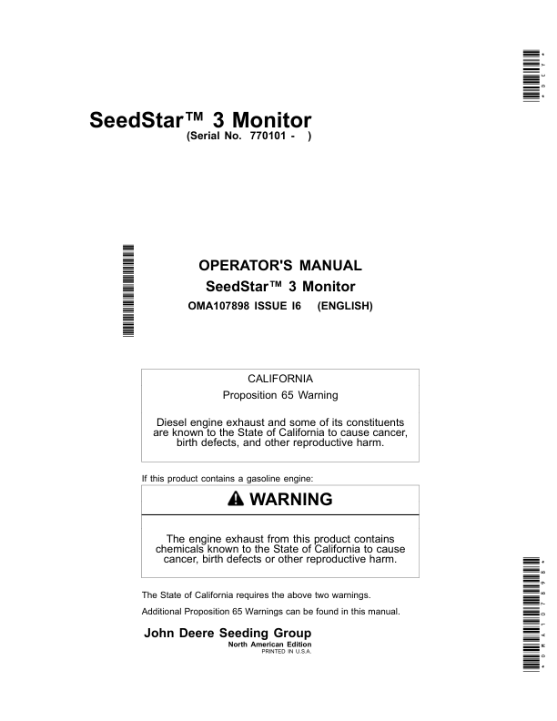 John Deere SeedStar 3 Monitors (North American) Operator’s Manual (OMA107898) Workshop Guide