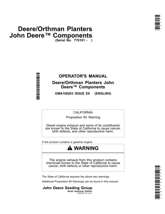 John Deere Deere/Orthman Planters – Components (North American) Operator’s Manual (OMA108203) Workshop Guide