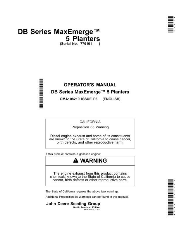 John Deere DB Series MaxEmerge 5 Planters (North American) Operator’s Manual (OMA108210) Workshop Guide