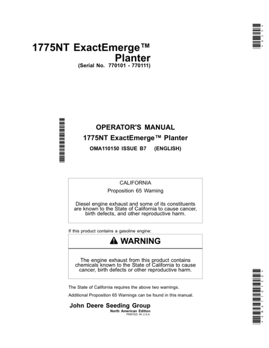 John Deere 1775NT ExactEmerge Planters Operator’s Manual (OMA110150) Workshop Guide