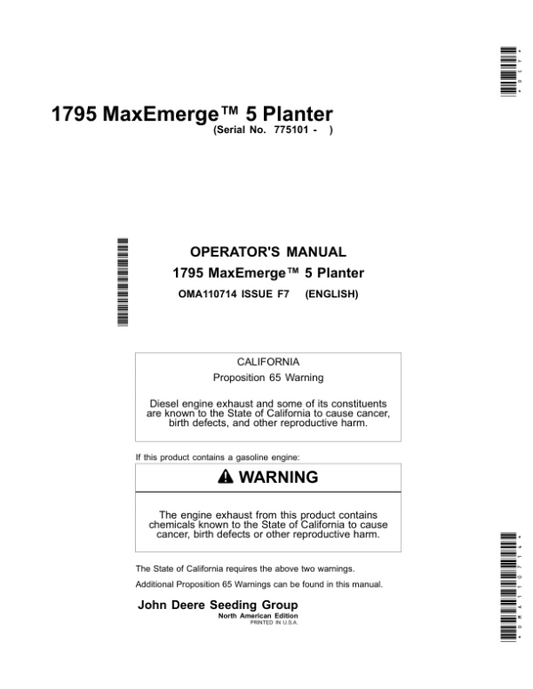 John Deere 1795 MaxEmerge 5 Planters Operator’s Manual (OMA110714) Workshop Guide