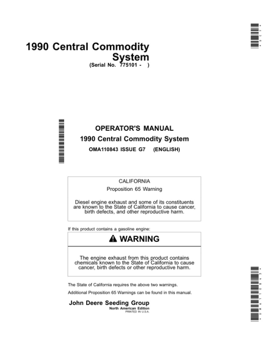John Deere 1990 Central Commodity Systems Operator’s Manual (OMA110843) Workshop Guide