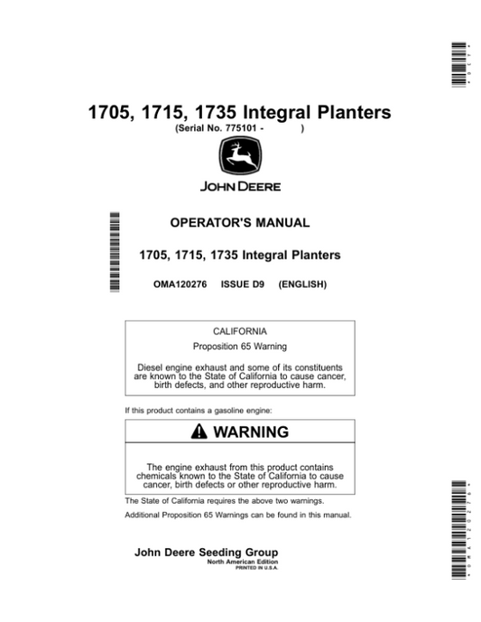 John Deere 1705, 1715, 1735 Integral Planters Operator’s Manual (OMA120276) Workshop Guide