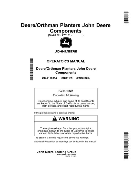 John Deere DR12, DR16, DR18, DR24 Deere/Orthman Planters Components Operator’s Manual (OMA120354) Workshop Guide