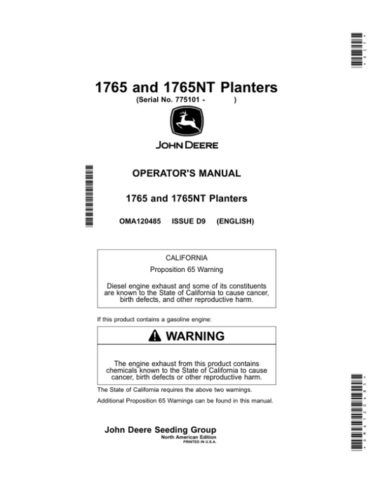 John Deere 1765 & 1765NT Planters Operator’s Manual (OMA120485) Workshop Guide